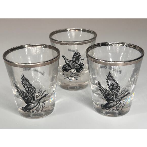 VINTAGE LOT Mid-Century 1950s Platinum Rimmed Federal Shot Glasses Wild Game - Picture 2 of 6